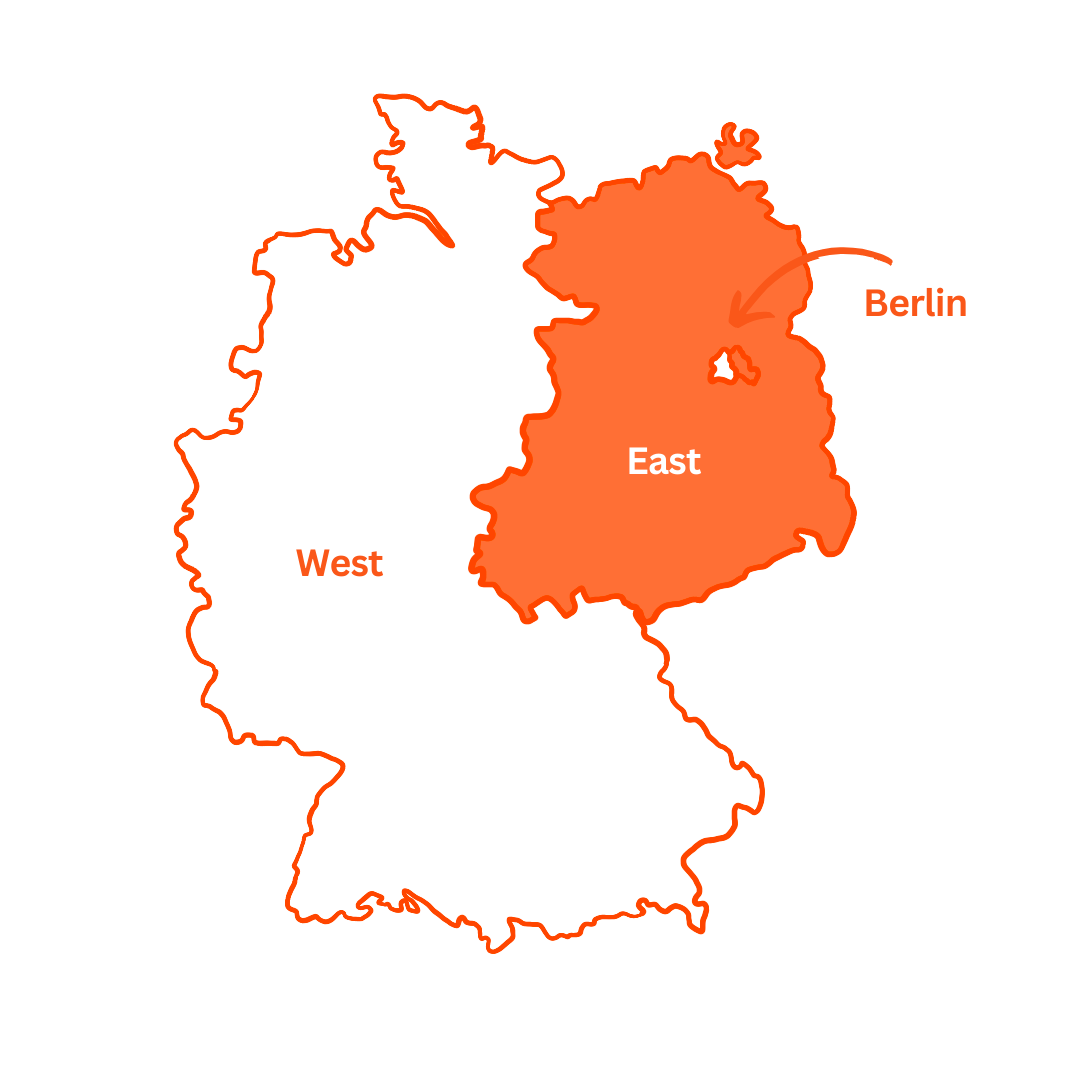 Map showing Germany divided in two - East and West